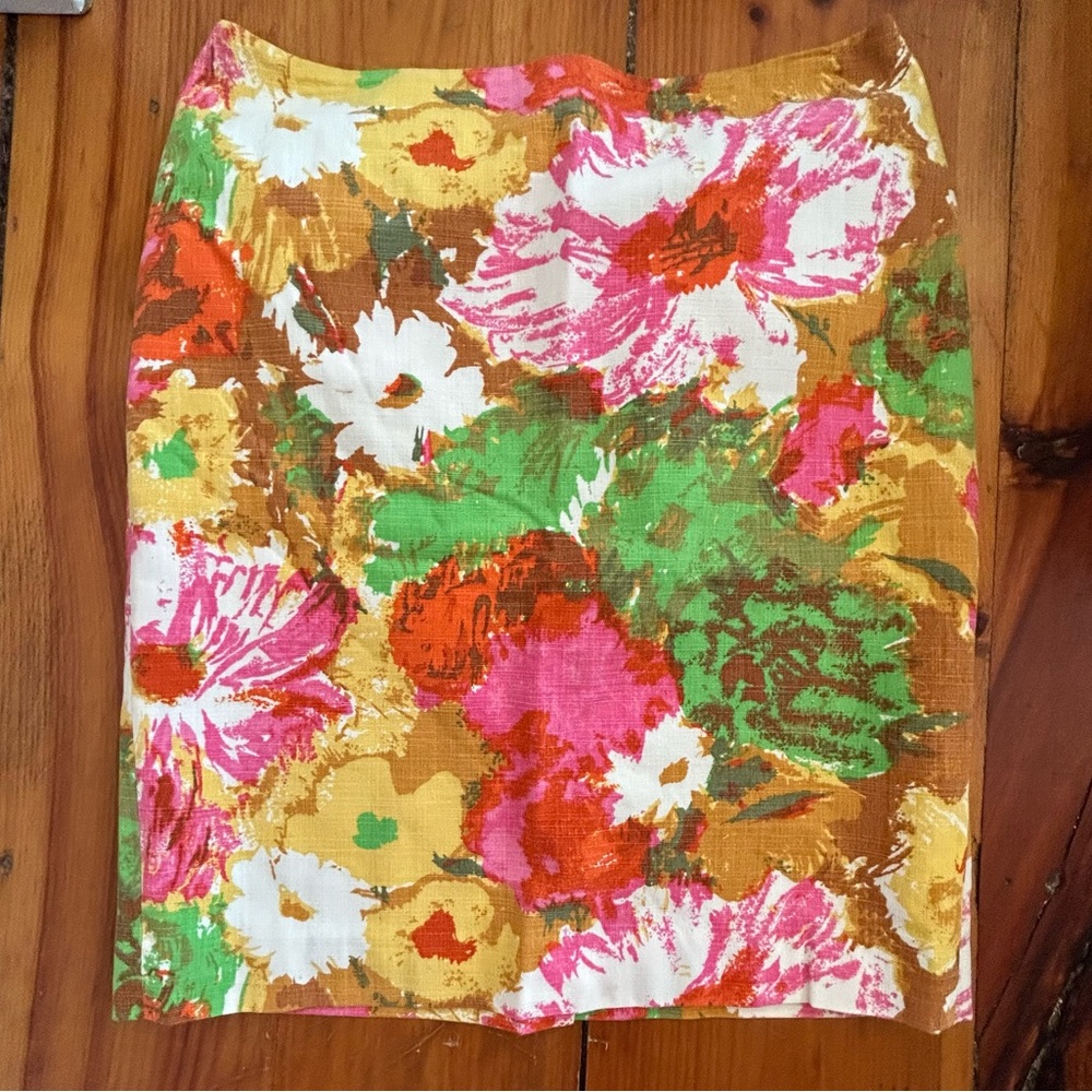 Y2K Talbots bright floral vintage barkcloth like print pencil skirt size 4P